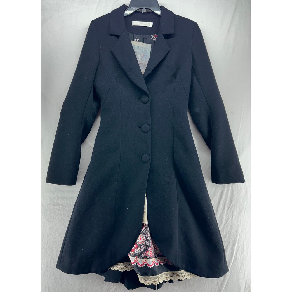 Trelise Cooper Black Wool Blend Victorian Bustle Coat New Zealand Floral Lined 4